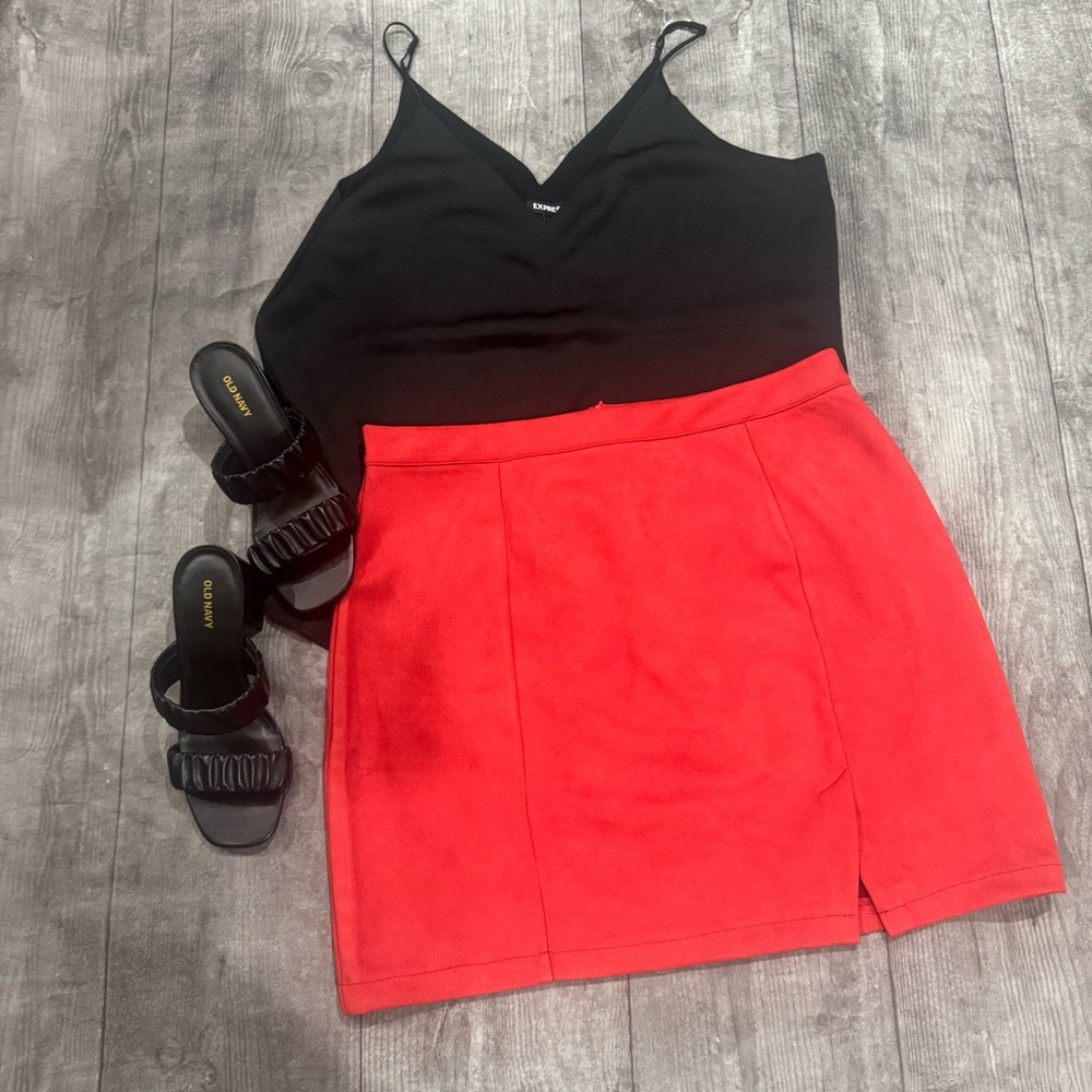 Faux Suede Red Women's Skirt